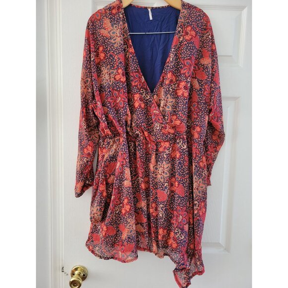 Free People Teegan Peach Mini Boho floral Dress size Medium - Picture 2 of 9